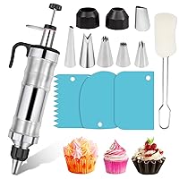 Icing Decoration Gun Set Dessert Decorating Decorator Syringe Cake Decorating Tool 6 Russian Piping Icing Nozzles Cream Scraper Cupcake Frosting Filling Injector Cake Icing Tools