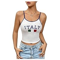 SOLY HUX Women's Letter Print Cami Crop Tops Spaghetti Strap Contrast Binding Summer Top