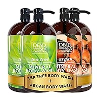 Bundle Tea Tree Body Wash+ Argan Body Wash+ for Women and Men -2 X Pack of 2 (67.6 fl. oz) - Cleanses and Moisturizes Skin - With Natural Minerals and Vitamins Nourishing Skin