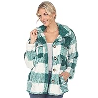white mark Women's Plaid Shacket with Front Pockets and Button Closure