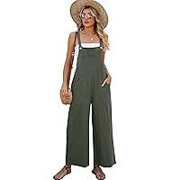 Women's Baggy Bib Overalls Adjustable Straps Casual Cotton Jumpsuits Wide Leg Loose Rompers with Pockets