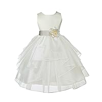 Wedding Pageant Ivory Shimmering Organza Flower Girl Dress with Tiebow 4613T 6