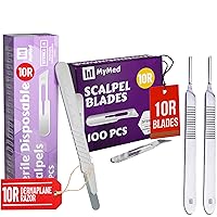 Bundle of Disposable 10R Blades Dermaplaning Scalpels (Pack of 10) + Pack of 100#10R Blades + 2#3 Scalpel Handles