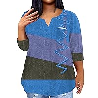 Plus Size Workout Clothes, Dressy Tops for Women Womens Workout Tops 3/4 Sleeve Tee Women's Casual V-Neck Shirt Fashion Printed Summer Dressy Tops Plus Size 2024 Fashion Shirt (Royal Blue,3X-Large)