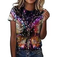 Womens Tops Sexy Plus Size Women Fashion Round Neck Short Sleeve Summer Vacation T Shirts Flower Printing Blou