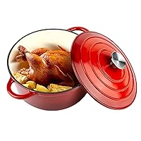 4.5 QT Enameled Dutch Oven Pot with Lid, Cast Iron Dutch Oven with Dual Handles for Bread Baking, Cooking, Non-stick Enamel Coated Cookware (Red)