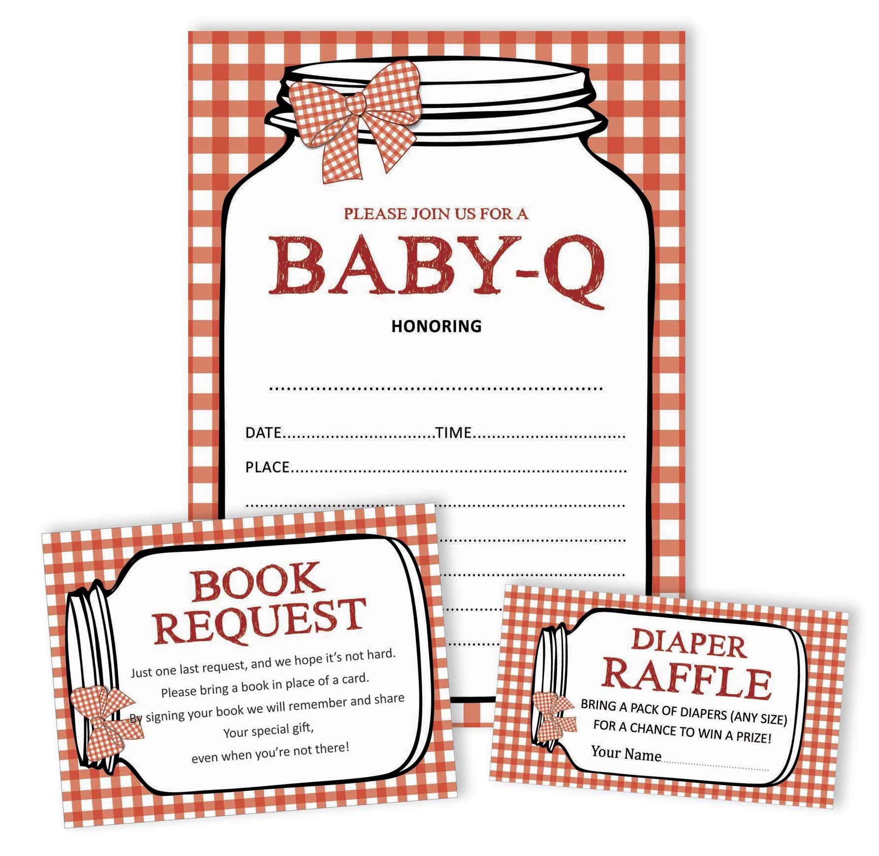 Inkdotpot Set of 30 BBQ Baby Shower Invitations-Diaper Raffle Tickets and Baby Shower Book Request Cards Gender Neutral Invites Its A Boy Its A Girl
