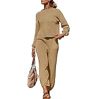 ZESICA Women's 2 Piece Outfits Sweater Set Long Sleeve Mock Neck Knit Pullover Top High Waist Pant Tracksuit Lounge Sets