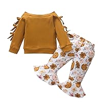 New Born Baby Stuff Toddler Boys Girls Long Sleeve Prints Pullover Tops Flowers Prints Trumpet Pants Outfits Set 3 (Brown, 3-6 Months)