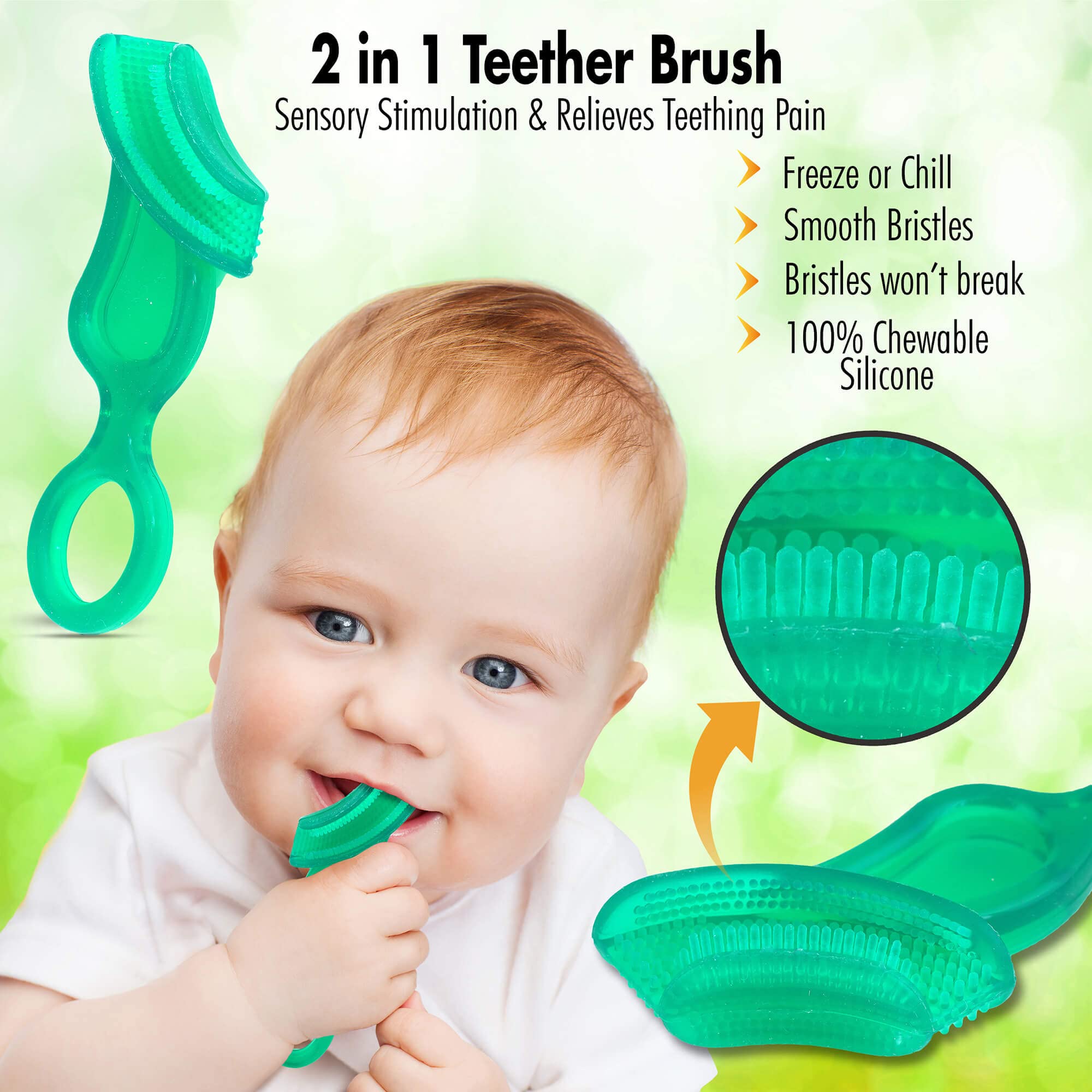 Brilliant Baby’s 1st Toothbrush - Silicone First Toothbrush for Babies and Toddlers, Age 4 Months Old and Up, Oral Care Must Haves Infant and Toddler, Baby Registry Essentials, Clear, 2 Brushes