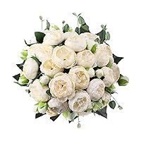 Hoikwo 4 Bunches Small White Peony Artificial Flowers (20 Peony Heads), Silk Fake Fake Silk Flowers Bouquet with Stems for Home Wedding Party Table Centerpieces