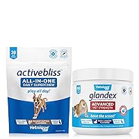 Activebliss Daily All-in-One Superchew 30 Ct and Glandex for Dogs Advanced Vet-Strength Chews 60 Ct Bundle Daily Chewable Canine Multivitamin and Anal Gland Supplement for Dogs with Extra Fiber