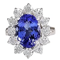 5.98 Carat Natural Blue Tanzanite and Diamond (F-G Color, VS1-VS2 Clarity) 14K White Gold Luxury Cocktail Ring for Women Exclusively Handcrafted in USA