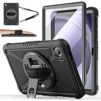ZtotopCases for Samsung Galaxy Tab A9+ / A9 Plus 11'' 2023 (SM-X210/X216/X218), Shockproof Hard Duty Case with Screen Protector+360 Rotating Hand Strap&Stand+Shoulder Strap for Tab A9+ Tablet, Black