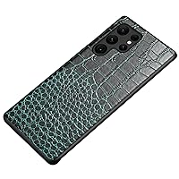 Genuine Leather Case for Samsung Galaxy S23/S23 Plus/S23 Ultra Crocodile Texture Design Slim Lens Protection Wear-Resistant Phone Cover (Blue,S23 Ultra)