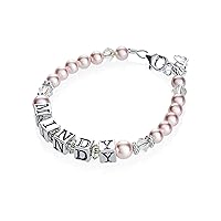 Personalized Name Luxury Sterling Silver with Pink European Crystal Baby Girl Keepsake Bracelet (BPNP)