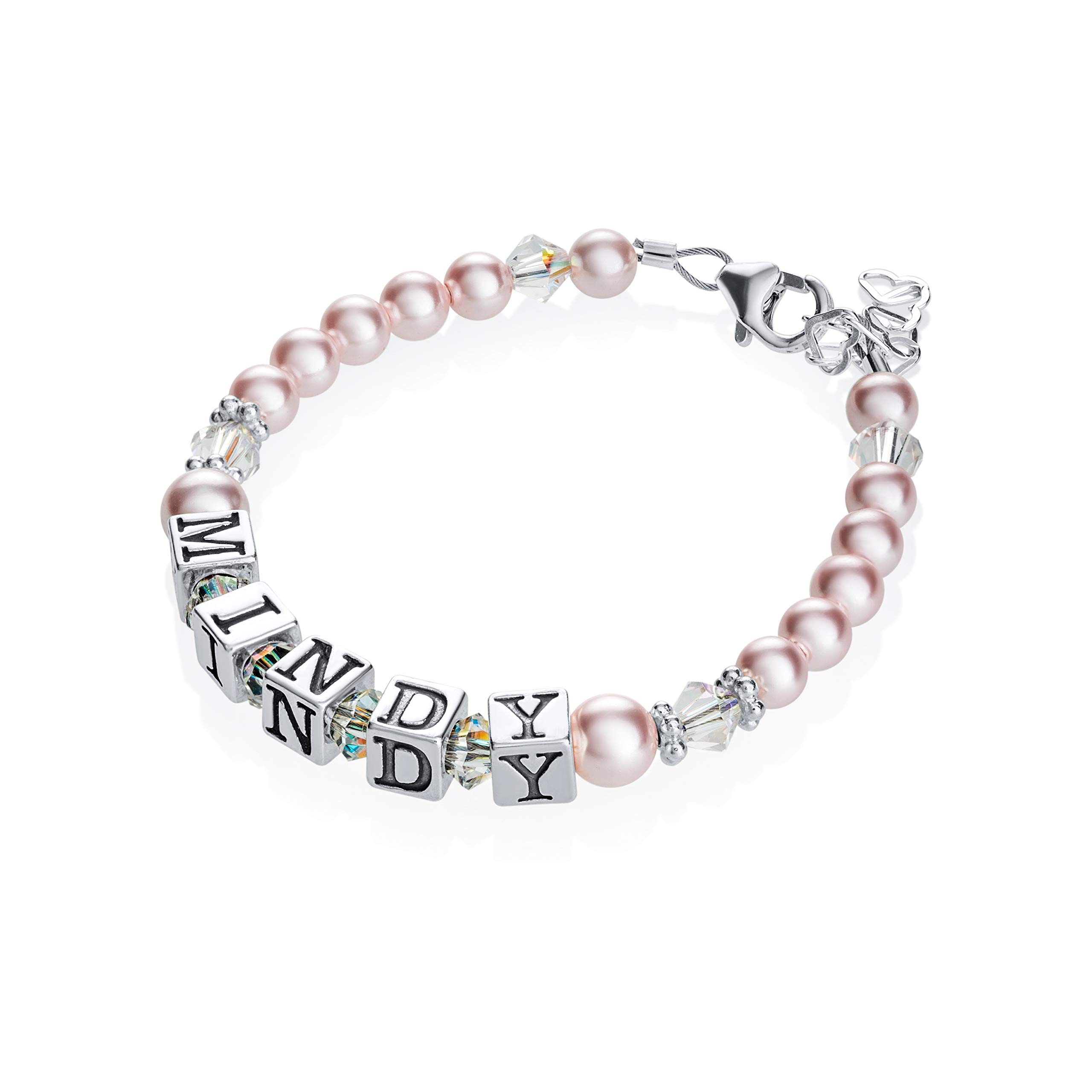 Personalized Name Luxury Sterling Silver with Pink European Crystal Baby Girl Keepsake Bracelet (BPNP)