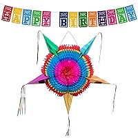 Mexican Piñata (X-Large 36 inches) + Happy Birthday Banner - Authentic Handmade Foldable Large Pinata - Mexican Happy Birthday Banner - Fiesta Birthday Party Decorations