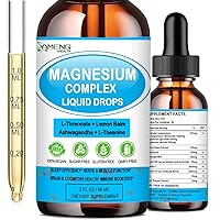 Liquid Magnesium Threonate Supplements, Highly Bioavailability L-Threonate, Glycinate and Taurate Magnesium w/Ahwagandha, D3 B6 Lemon Balm L-Theanine for Memory, and Brain Nerve Health 2 Fl/O