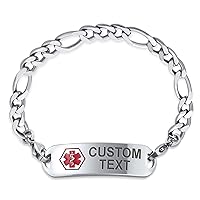 Bling Jewelry Personalize Medical Identification Medical ID Miami Cuban or Figaro Link Bracelet For Men Steel 8.5in Custom Engraved