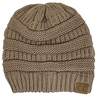 Thick Slouchy Knit Unisex Beanie Cap Hat,One Size,Taupe