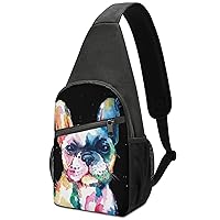 Watercolor French Bulldog Small Sling Bag Cute Crossbody Backpack Print Chest Daypack for Men Women