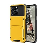 Case for iPhone 15 Pro Max/15 Plus/15 Pro/15, Hard Shell Shockproof Case Dual Layer Non-Slip Cover Wallet with Hidden Card Slot (15,Yellow)