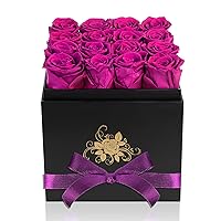 Perfectione Roses Luxury Preserved Roses in a Box, Purple Real Roses Romantic Gifts for Her Mom Wife Girlfriend Anniversary Mother's Day Valentine's Day Christmas(Black Large Square Box)