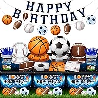 Sports Birthday Party Decorations-142Pcs Sports Theme Plates and Napkins Kit All Star Basketball Football Baseball Soccer Tableware Serves 20 Guests for Birthday Party