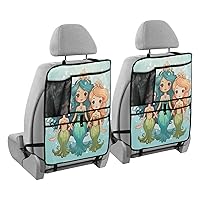 Cute Mermaids Girls Crowns Kick Mats Back Seat Protector Waterproof Car Back Seat Cover for Kids Backseat Organizer with Pocket Dirt Scratches Mud Protection, 2 Pack, Car Accessories