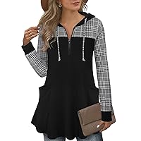 Vivilli Fall Clothes for Women 2023, Women's Winter Tunic Dress Hoody Shirts Long Sleeve Hooded Tunic Tops Swing Pullover Hoodie Winter Tops Black and White M