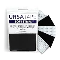 URSA Tape Stretchy Moleskin Fabric Tape | 30 Blister Tape Strips, Heavy-Duty Blister Prevention Tape, No-Residue Blister Bandages for Feet & Body Tape for Fabric | Black Moleskin Tape (3.14 x 0.98in)