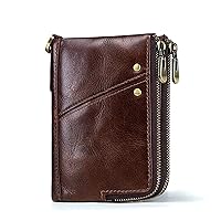 GMOIUJ RFID Card Holder Wallet for Men Genuine Leather Small Money Bag Double Zipper Coin Pocket Male Clutch