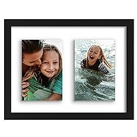 Americanflat 9x12 Collage Frame in Black - Use as Two 4x6 Picture Frames with Floating Effect or One 9x12 Picture Frame - Slim Molding Photo Frame with Engineered Wood and Shatter-Resistant Glass