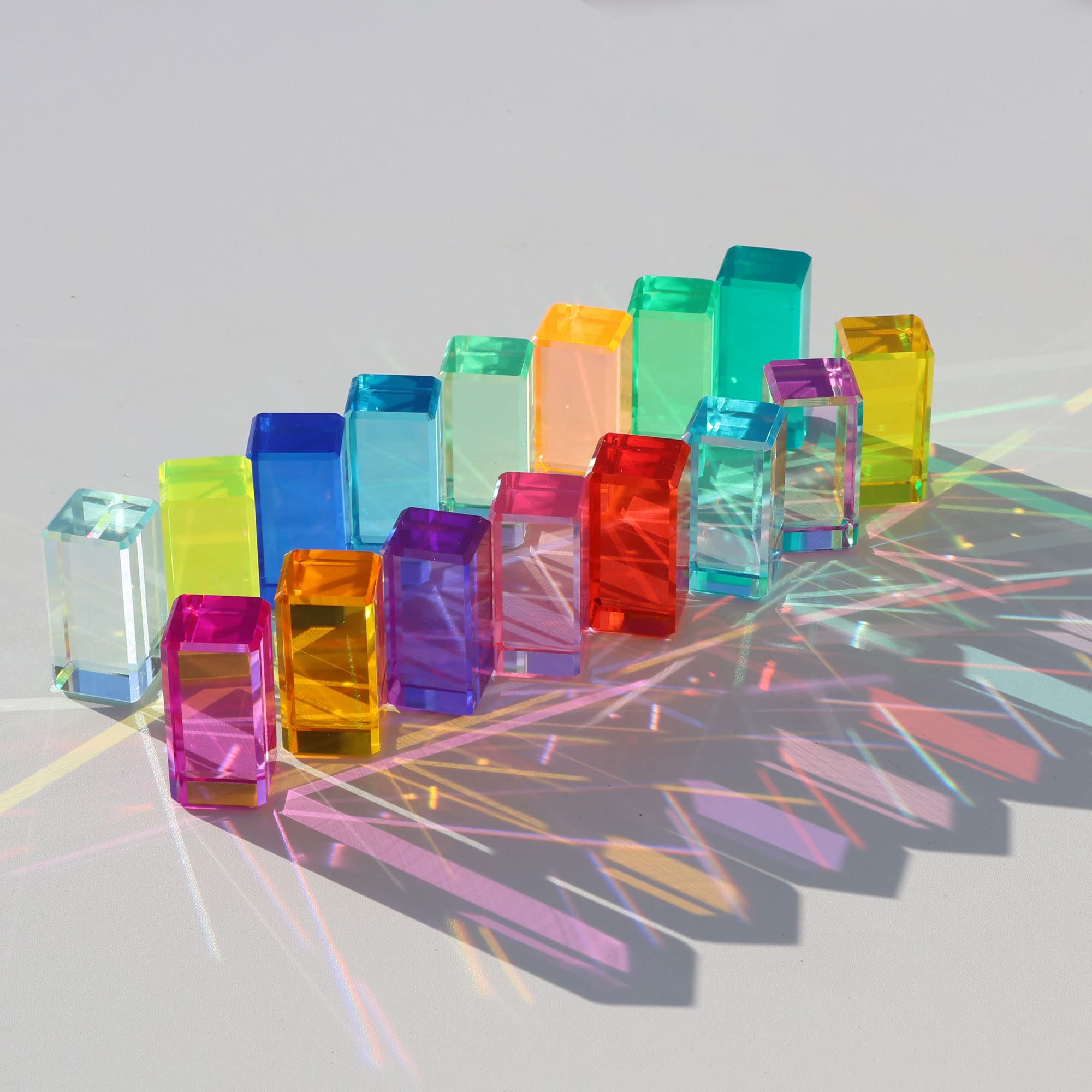 Rainbow Crystal Acrylic Strip Blocks Rectangle Stacking Gem Blocks for Kids 16 Colors Gem Cubes Stacking Educational Sensory Light Learning Toys(16PCS Strip Blocks)…