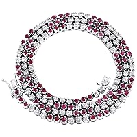 ANGEL SALES 10.00 Ct Round Cut Diamond & Red Ruby 18 Inches Tennis Necklace For Men's & Women's 14K White Gold Finish