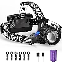 Zmoon 100,000LM Rechargeable LED Headlamp 40H Long Battery Life, Super Bright Sensor Head Lamp with 3 Lighting Modes | Zoomable | Power Display | IP67 Waterproof for Camping Hunting Adventures Hiking