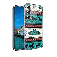 Compatible with Samsung Galaxy S23+ Plus Western Horse Tribal Case,Western Horse Turquoise Stripe Graphic Stylish for Galaxy Case Girls Boys, Unique Trendy Soft TPU Gifts Case for Samsung
