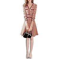 Womens Casual Autumn Vintage Tunic Long-Sleeve V-Neck Blouses A-line Mini Dress