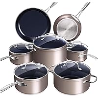 Nuwave Healthy Duralon Blue Ceramic Nonstick Coated Cookware Set, Diamond Infused Scratch-Resistant, PTFE & PFOA Free, Oven Safe, Induction Ready & Evenly Heats, Tempered Glass Lids & Stay-Cool Handle