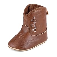 MK MATT KEELY Leather Western Boots Cowboy Bootie Soft Sole Non-Slip Crib Shoes for Baby Infant Toddler Girls Boys Newborn