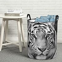 Laundry Basket Waterproof Laundry Hamper With Handles Dirty Clothes Organizer Black White Tiger Print Protable Foldable Storage Bin Bag For Living Room Bedroom Playroom