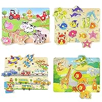 Wooden Puzzles for Toddlers 1-3, Chunky Shape Wood Baby Puzzle for Preschool Educational Kids.