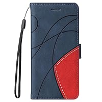 Wallet Case Compatible with Huawei P50, Double Color PU Leather Flip Folio Shockproof Cover for P50 (Blue)