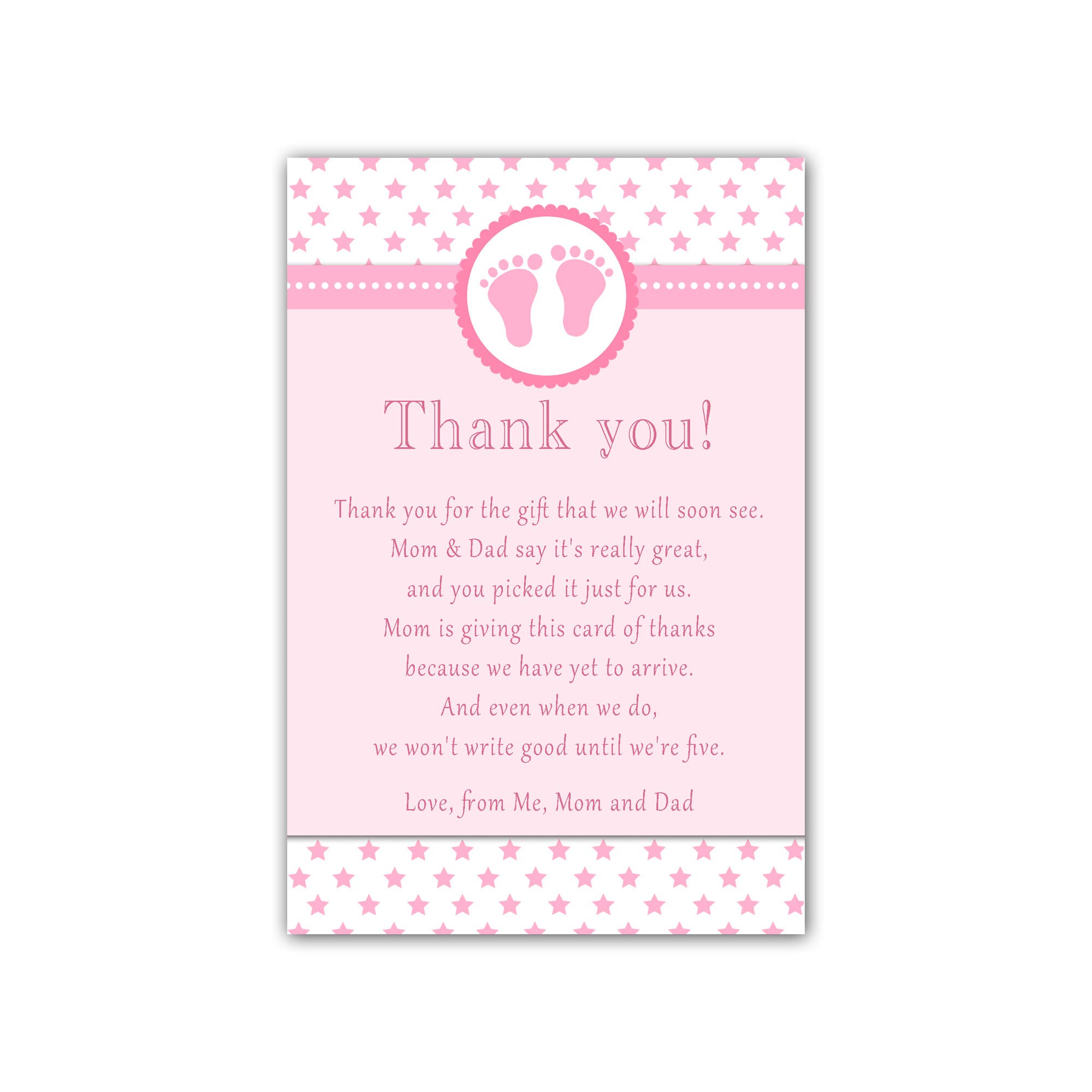 30 thank you cards girl baby shower pink stars and footprints photo paper