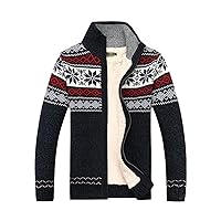 Winter Sweater Thicken Fleece Men Cardigan Cotton Knitted Jacquard Sweater Coat