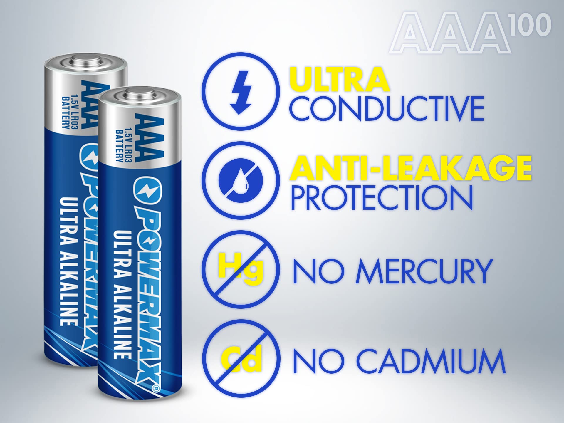 Powermax 100-Count AAA Batteries, Ultra Long Lasting Alkaline Battery, 10-Year Shelf Life, Reclosable Packaging