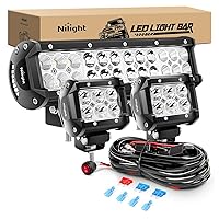 Nilight ZH016 12 Inch 72W Spot Combo Bar 2PCS 4 Inch 18W Flood LED Fog Lights with Off Road Wiring Harness- 2 Leads, 2 Years Warranty , White