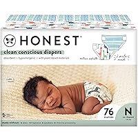 The Honest Company Clean Conscious Diapers | Plant-Based, Sustainable | Dots & Dashes + Multi-Colored Giraffes | Club Box, Size Newborn, 76 Count