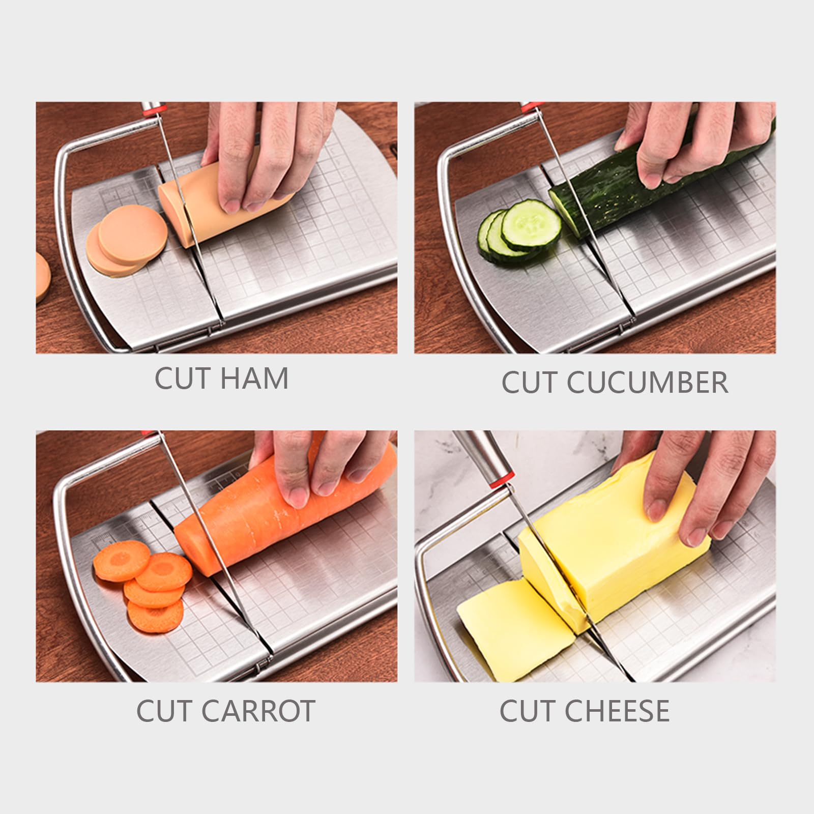ISZW Multipurpose Cheese Slicer Cutter, Stainless Steel Cheese Cutter Board with Blade for Block Cheese, Effortless Slicing, Guillotine Sausage Ham Biltong Jerky Slicer